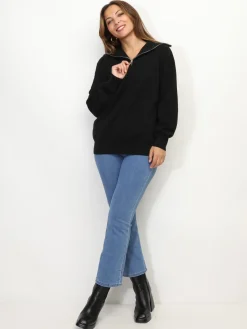 La Modeuse Pull à col montant zippé Noir
