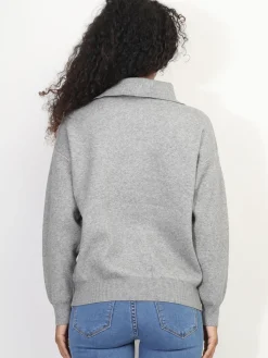 Hot La Modeuse Pull à col montant zippé Gris