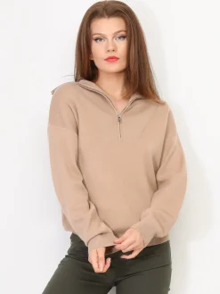La Modeuse Pull à col montant zippé Camel