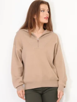 La Modeuse Pull à col montant zippé Camel