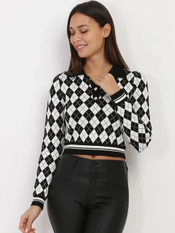 Best La Modeuse Pull à col Polo en motif losanges