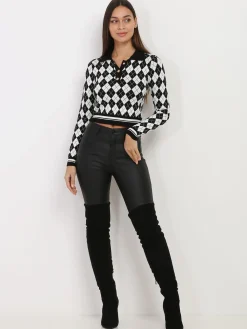 Best La Modeuse Pull à col Polo en motif losanges