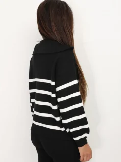 Clearance La Modeuse Pull à col zippé et rayures Noir