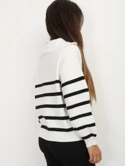 Online La Modeuse Pull à col zippé et rayures Blanc