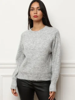 Sale La Modeuse Pull à dos ouvert et perles Grisclair