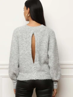 Sale La Modeuse Pull à dos ouvert et perles Grisclair