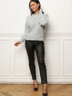 Sale La Modeuse Pull à dos ouvert et perles Grisclair