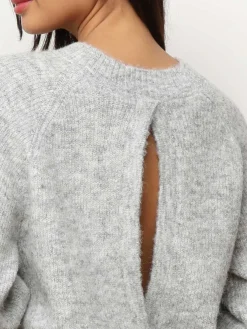 Sale La Modeuse Pull à dos ouvert et perles Grisclair