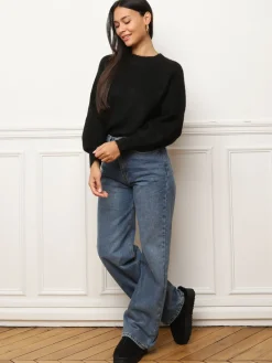 La Modeuse Pull à dos ouvert et perles Noir