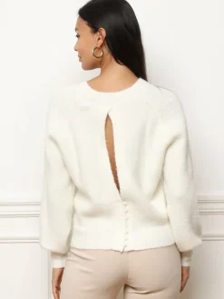 Discount La Modeuse Pull à dos ouvert et perles Ecru