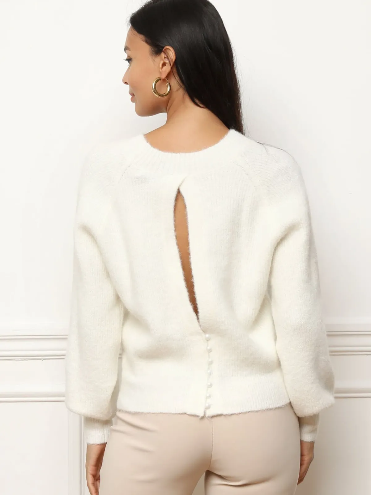 Discount La Modeuse Pull à dos ouvert et perles Ecru