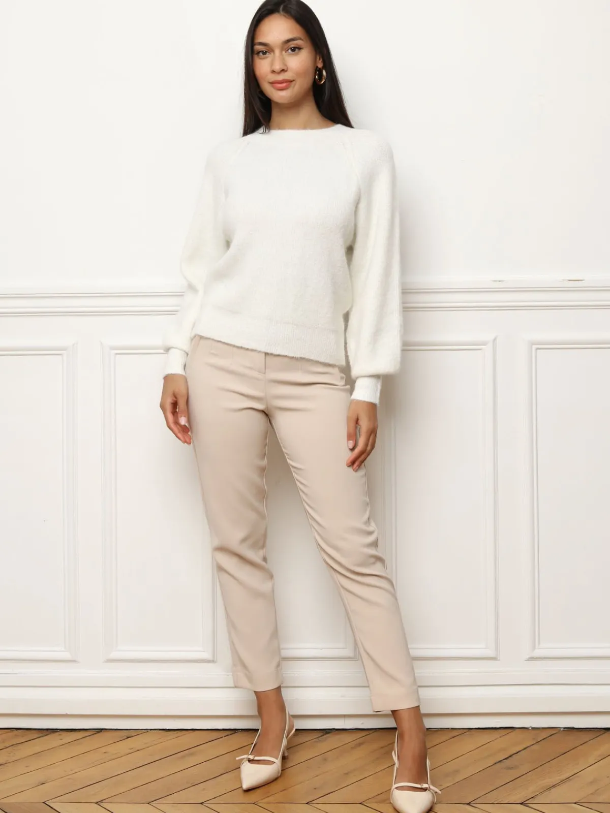 Discount La Modeuse Pull à dos ouvert et perles Ecru