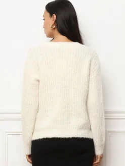 Outlet La Modeuse Pull à détails en crochet et perles Ecru