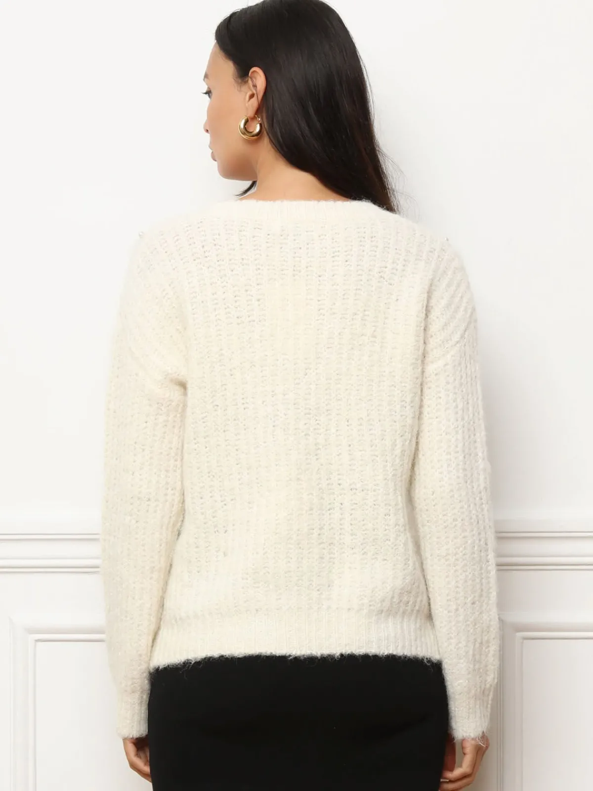 Outlet La Modeuse Pull à détails en crochet et perles Ecru