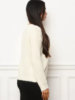 Outlet La Modeuse Pull à détails en crochet et perles Ecru