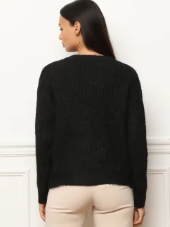 La Modeuse Pull à détails en crochet et perles Noir