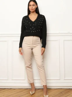 La Modeuse Pull à détails en crochet et perles Noir