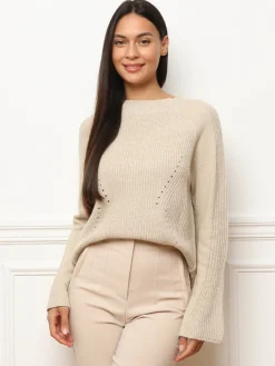 Online La Modeuse Pull à fils brillants et manches évasées Beige