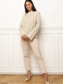 Online La Modeuse Pull à fils brillants et manches évasées Beige