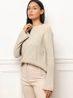 Online La Modeuse Pull à fils brillants et manches évasées Beige