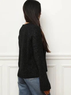 Sale La Modeuse Pull à fils brillants et manches évasées Noir