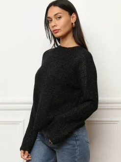 Sale La Modeuse Pull à fils brillants et manches évasées Noir