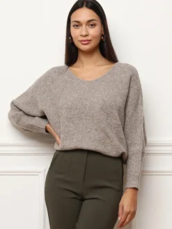Sale La Modeuse Pull à manches chauve-souris Taupe