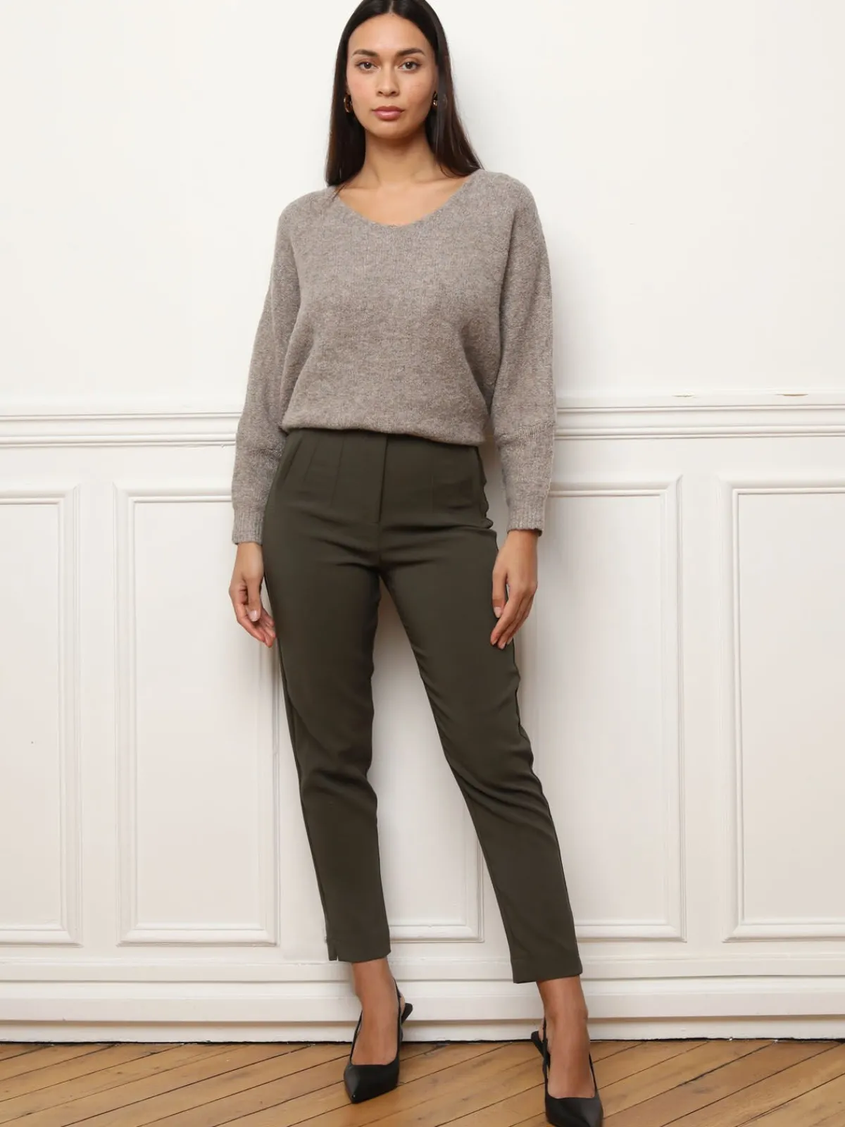 Sale La Modeuse Pull à manches chauve-souris Taupe