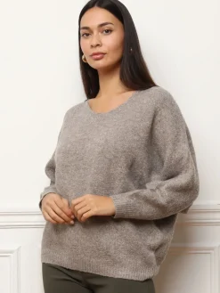 Sale La Modeuse Pull à manches chauve-souris Taupe