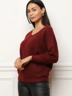 Outlet La Modeuse Pull à manches chauve-souris Bordeaux