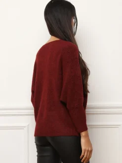 Outlet La Modeuse Pull à manches chauve-souris Bordeaux
