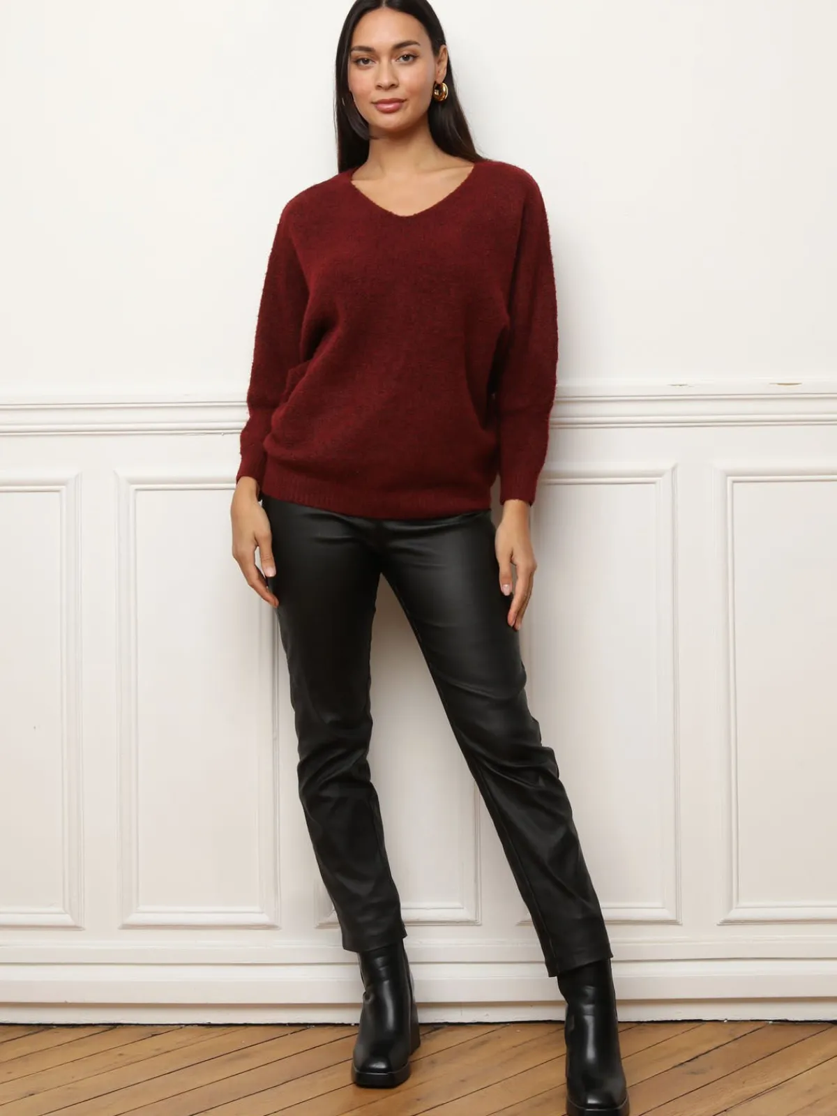 Outlet La Modeuse Pull à manches chauve-souris Bordeaux