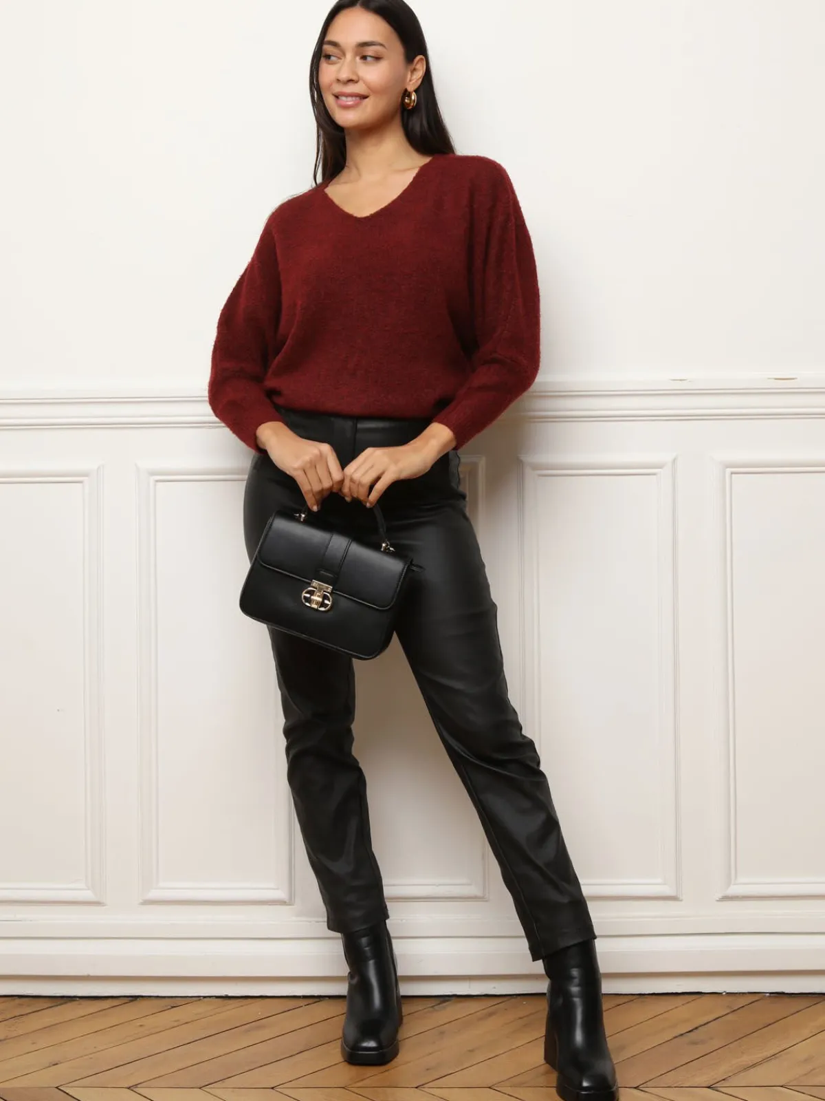 Outlet La Modeuse Pull à manches chauve-souris Bordeaux