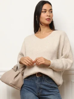 Outlet La Modeuse Pull à manches chauve-souris Beige