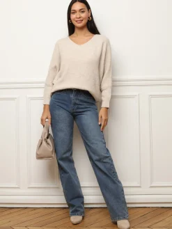 Outlet La Modeuse Pull à manches chauve-souris Beige