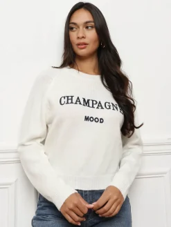 New La Modeuse Pull à message brodé Ecru