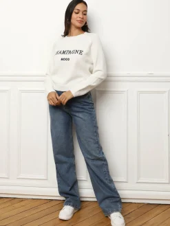 New La Modeuse Pull à message brodé Ecru