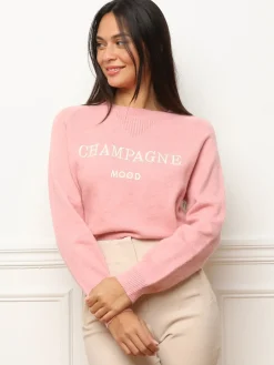 Discount La Modeuse Pull à message brodé Rose