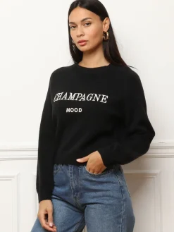 Online La Modeuse Pull à message brodé Noir