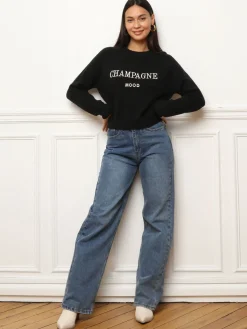 Online La Modeuse Pull à message brodé Noir