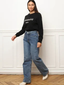 Online La Modeuse Pull à message brodé Noir