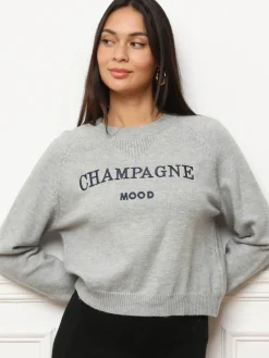 Outlet La Modeuse Pull à message brodé Gris
