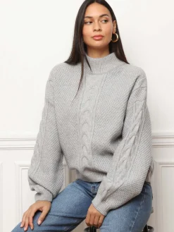 New La Modeuse Pull à motifs et manches ballons Grisclair