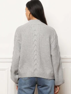 New La Modeuse Pull à motifs et manches ballons Grisclair