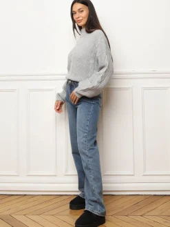 New La Modeuse Pull à motifs et manches ballons Grisclair