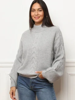 New La Modeuse Pull à motifs et manches ballons Grisclair