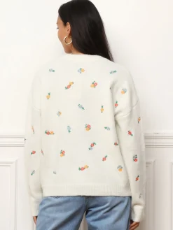 Best La Modeuse Pull à petites fleurs brodées Blanc