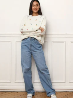 Best La Modeuse Pull à petites fleurs brodées Blanc