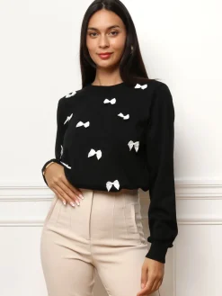 Outlet La Modeuse Pull à petits n艙uds satinés