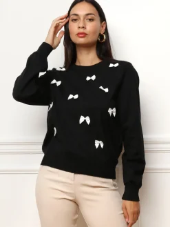 Outlet La Modeuse Pull à petits n艙uds satinés